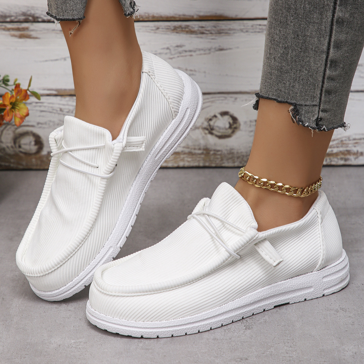 Canvas Shallow Cut Flat New Size 43 Single 2025 Women's Shoes