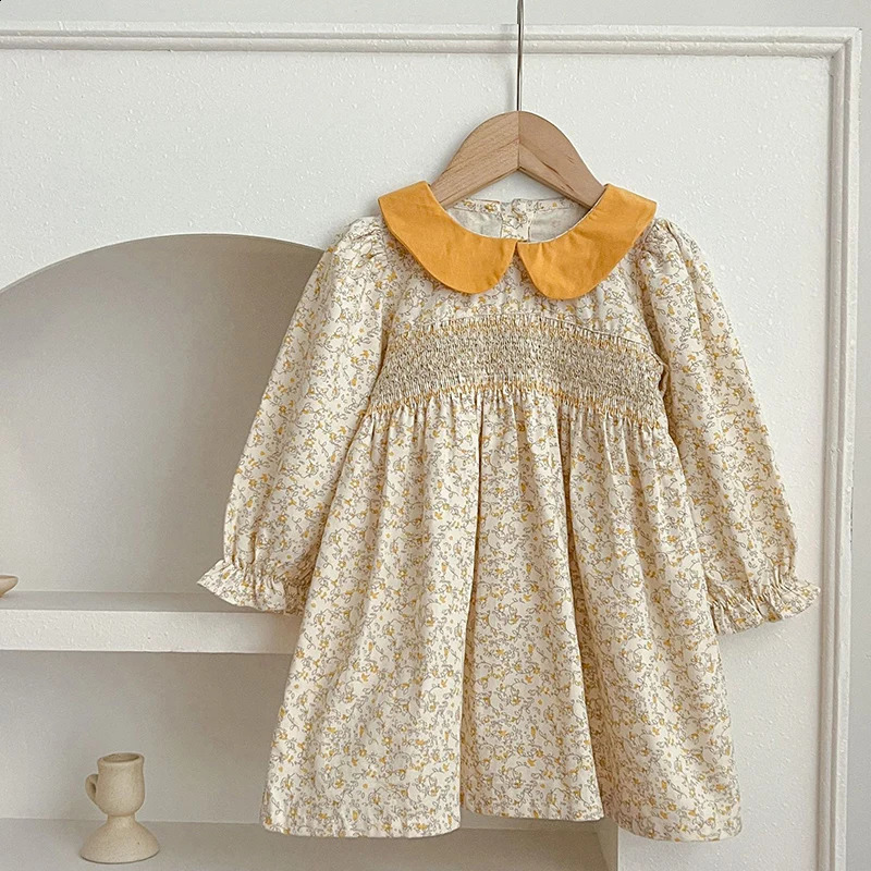 Girls Clothes Autumn Smocking Dress Floral Childrens Set Outerwear Outfits Spring Kids Clothing Baby Girls Princess Dress 250120