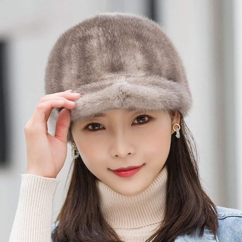 Real Mink Fur Hat Winter Women Keep Warm 100% Genuine Mink Fur Hats Natural Quality Female Fashion Mink Fur Cap Lady Outdoor Cap 250120