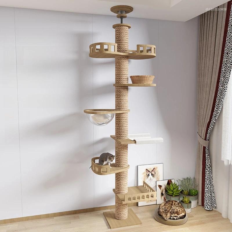 Adjustable Cat Tree House Tower Floor To Ceiling Cats Multi-Level Condo With Scratching Post Hammock Pet Products