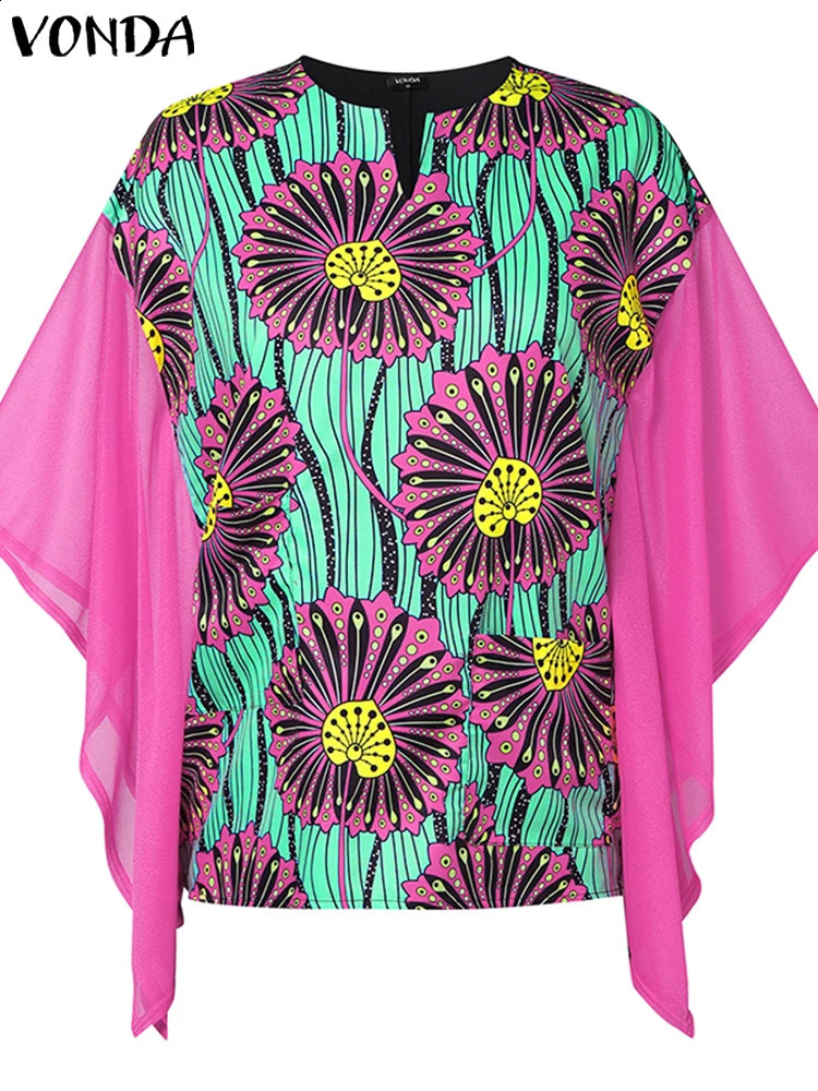 Plus Size 5XL VONDA Women Sets Bohemian Printed Patchwork Tops Long Skirts Suits 2PCS Clothing Matching Oversized 2024 250122
