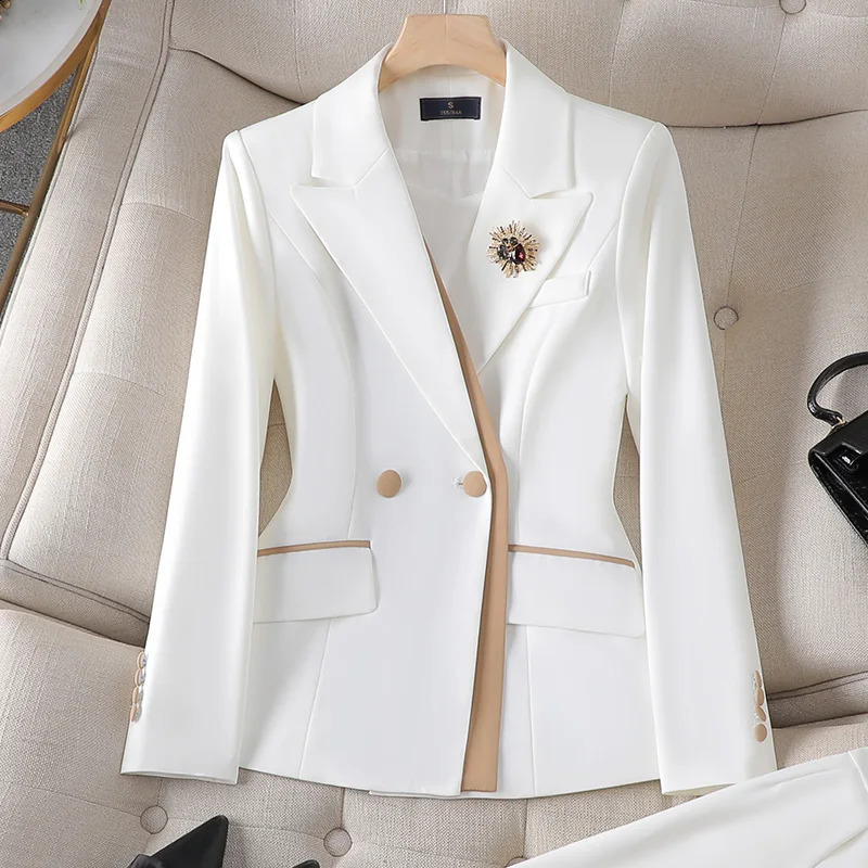 S4XL PinK White Women Blazer and Pant Suit Office Ladies Business Work Wear 2 Piece Set Female Long Sleeve Jacket And Trouser 250120