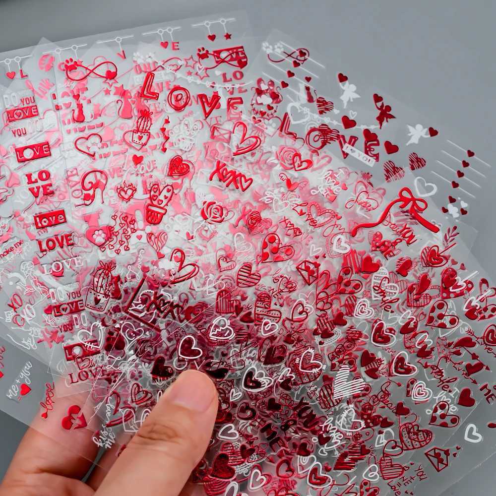 4/6/8/12pcs Red Lip/Love Heart Nail Stickers Valentines Day Nail Decals Self-Adhesive Sexy Red Lips Valentines Nail DecorationXJ250120