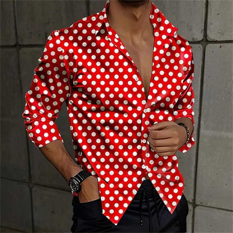 2024 Fashion Mens Elegant Shirt Spotted 3D Printed Lapel Button Up Classic Long Sleeve Shirt Temperament Mens PartywearXJ250121