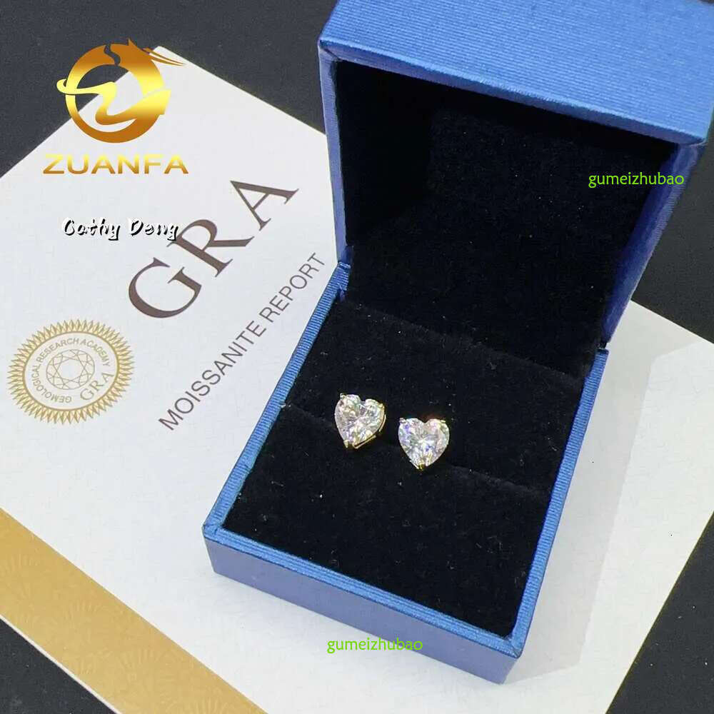 Ready Shipping Bg Heart Shape Ear Ring Vvs Moissanite Stud Earrings Sterg Sier for Men Women Christmas Gift
