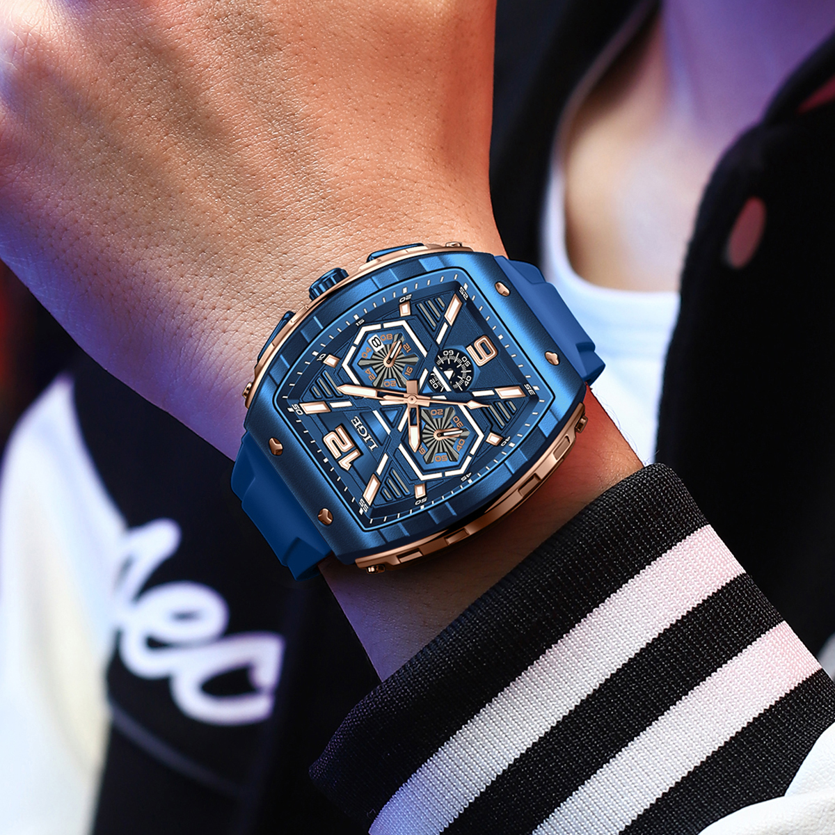 LIGE new men's quartz watch multifunctional waterproof calendar night light watch fashionable high-end sports watch