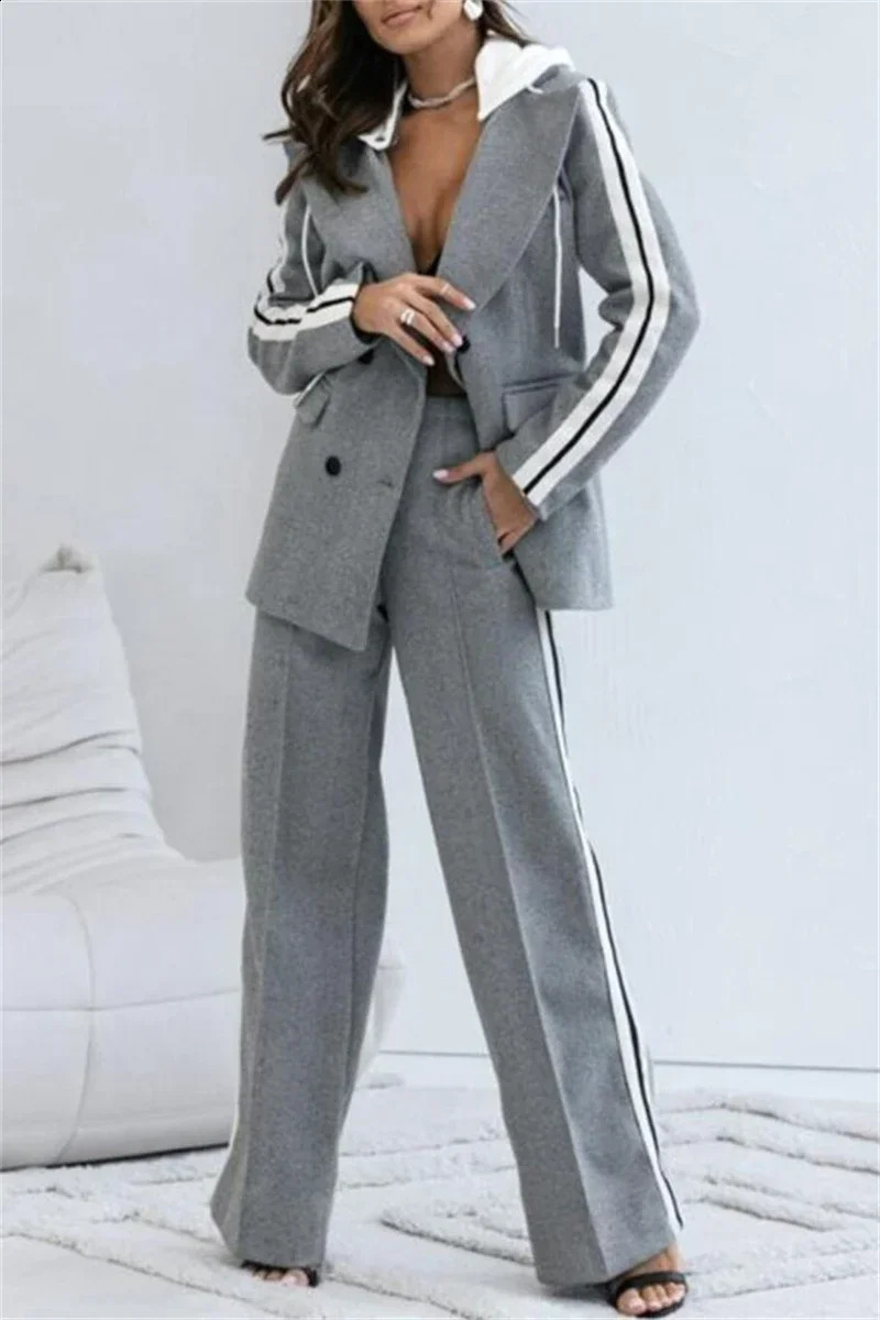 Streetwear 2 Piece Sets Women Outfit Winter Fall Clothes Hooded Blazer Coat Top and Pants Two Blazers Suit 250120