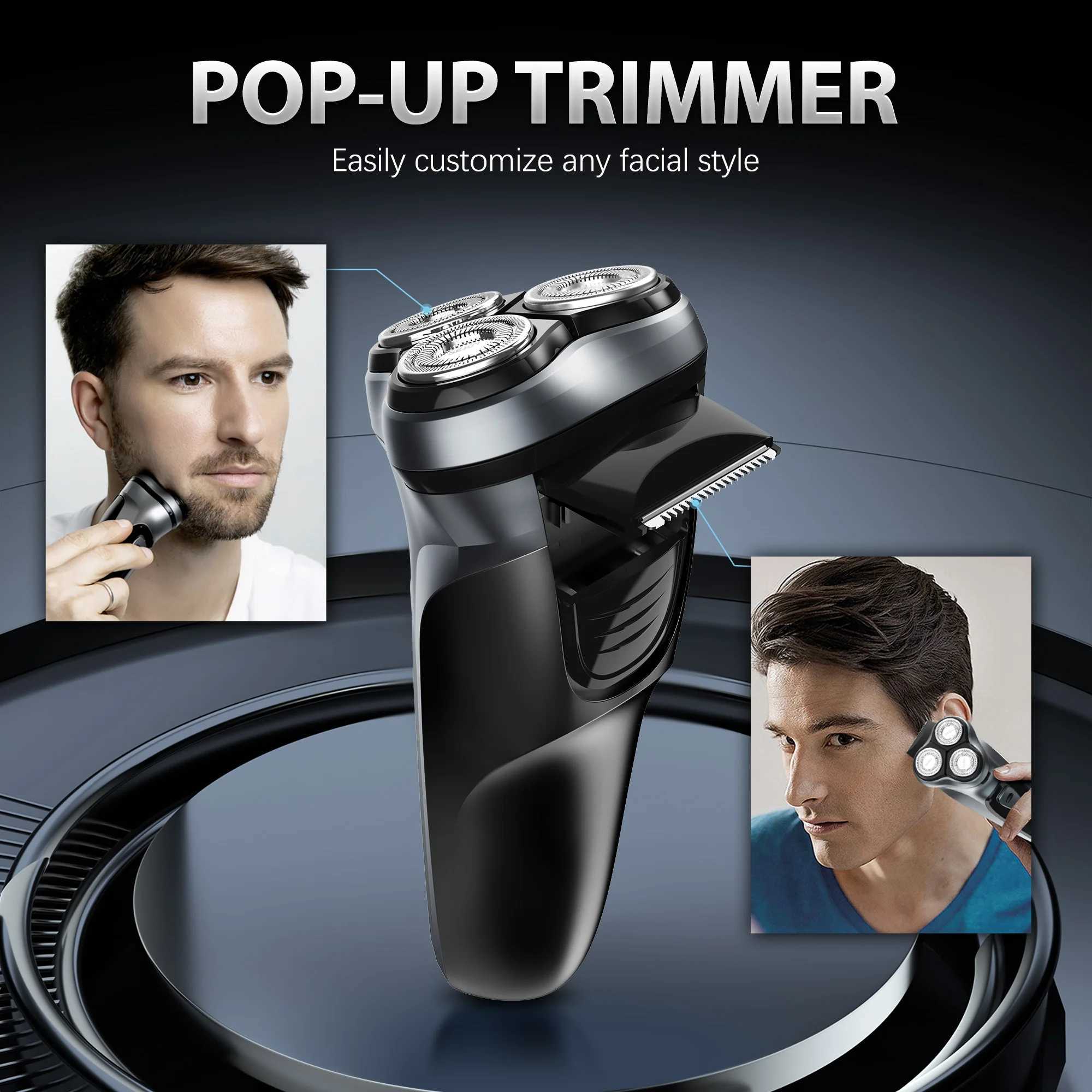 Sejoy 5W electric rotary shaver rechargeable hair trimmer with 3D floating 2-in-1 shaver beard trimmerW250117