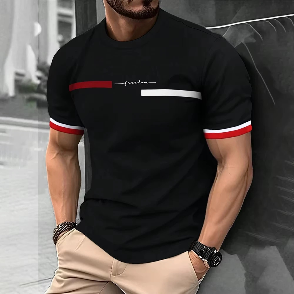Fashion Summer 3D Stripe Letter Print Mens T Shirt Hip Hop Trend Harajuku Streetwear Casual Oneck Oversized Tshirts Men Tops 250121