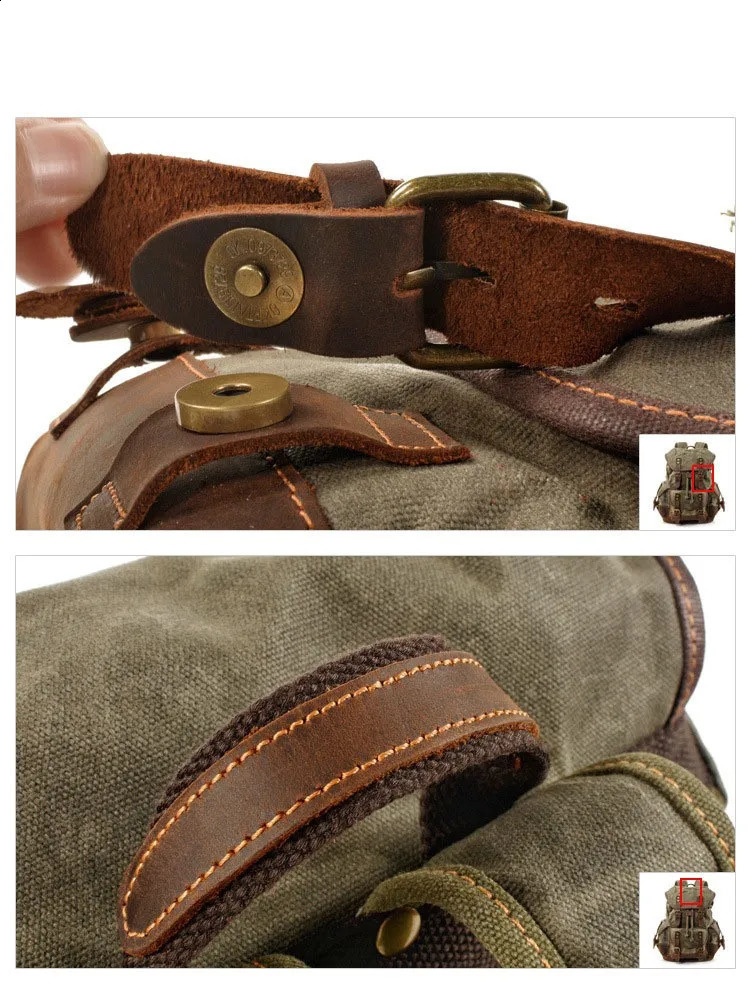 Outdoor retro backpack Leisure student backpack Large capacity travel backpack canvas patchwork leather hiking bag 250120