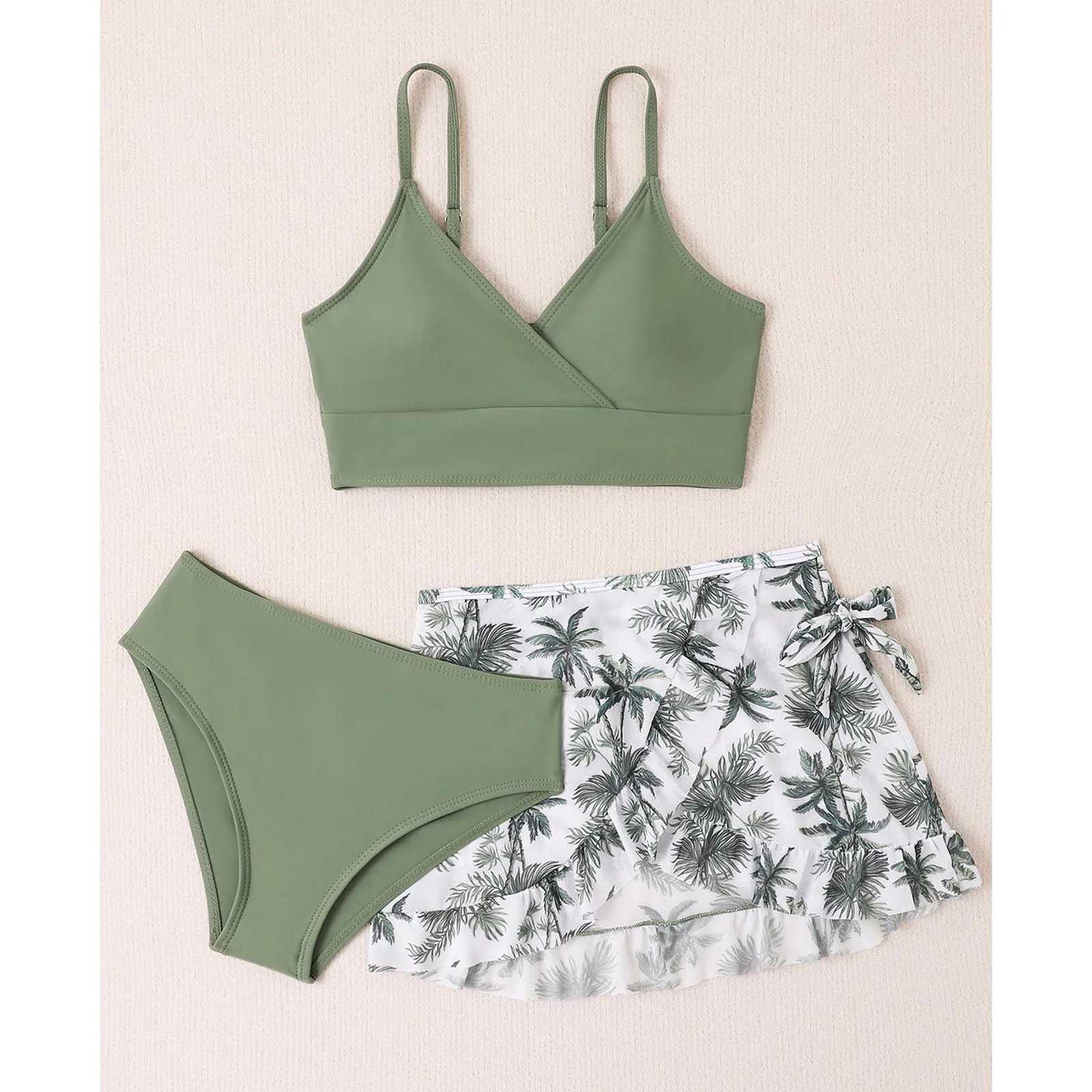 Kids Girls Swimsuit Bikini Set Bralette Girls Two-Piece Bathing Suits Volant Top Bikini Panties Swim Beachwear Tankini BeachwearXJ250117