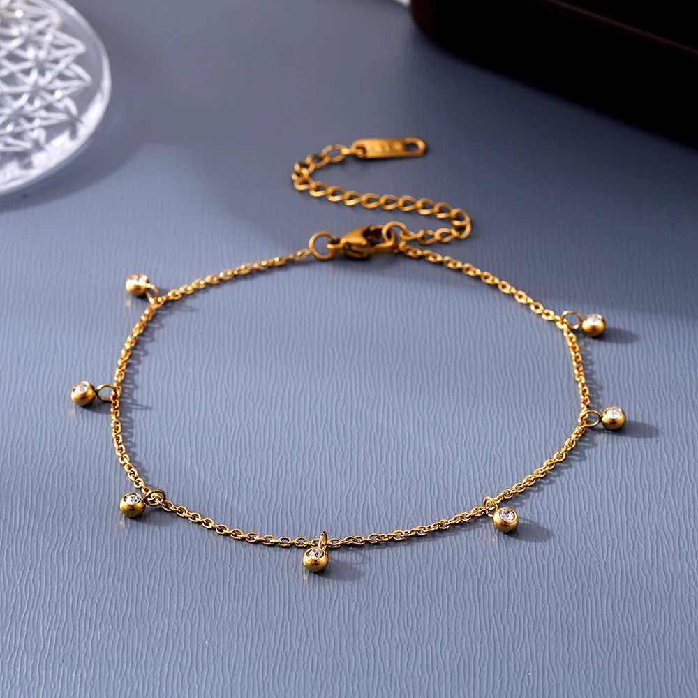 Round Zircon Anklet Stainl Steel Waterproof Foot Chain Gold Plated Beach Leg Ornament Sandals Jewelry GiftXJ250121