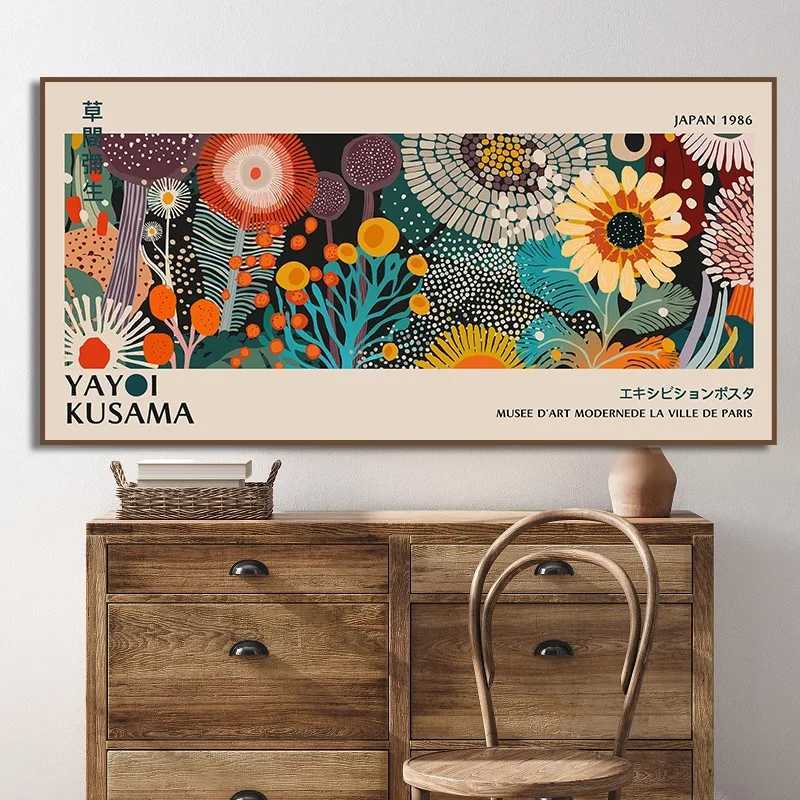 Yayoi Kusama Flower Exhibition Poster Canvas Painting Print Japanese Wall Art Picture for Living Room Home Decor CuadrosXJ250116