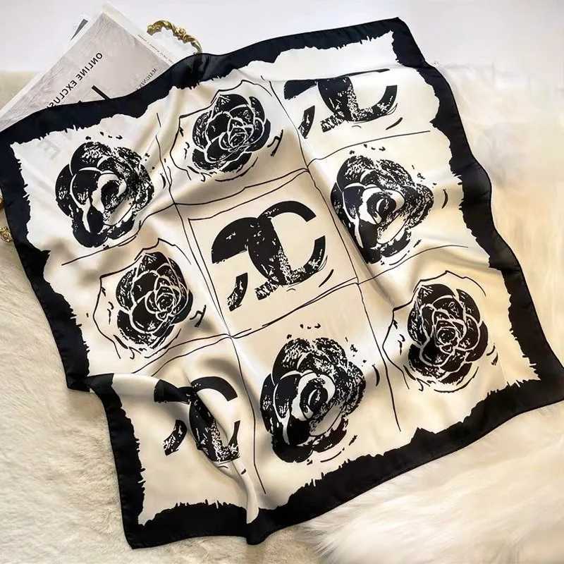 1pcs 70cmC Letter Rose Printed Silk Scarf Women Thin Silk Scarfs High-end Fashion Versatile Clothing Bags Headgear Square Scarf W250118
