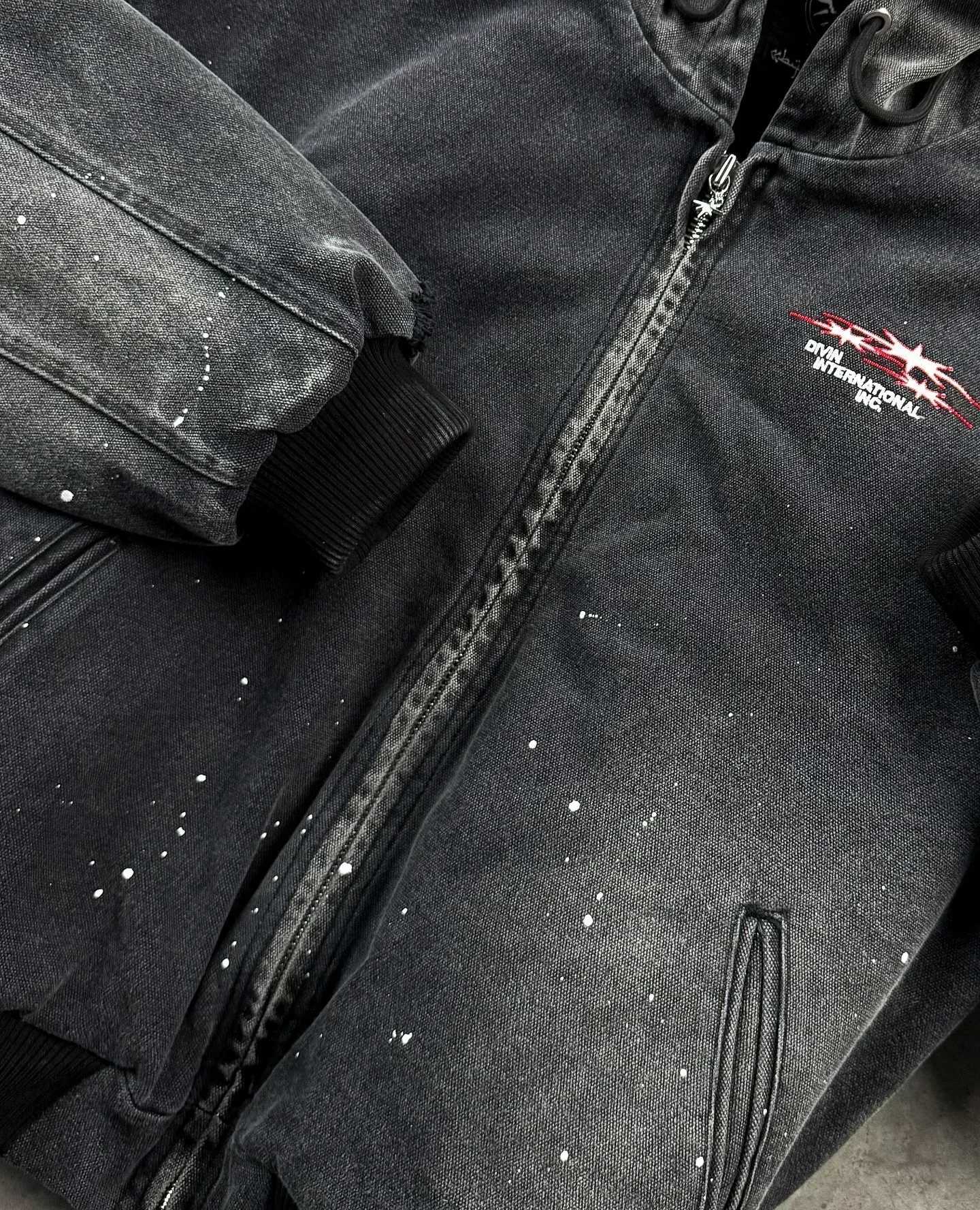 Divin New Street Zipper Hoodie Mens Retro Embroidery Washed Long Sleeve Coat mens High Street Hip Hop Gothic Punk X250125