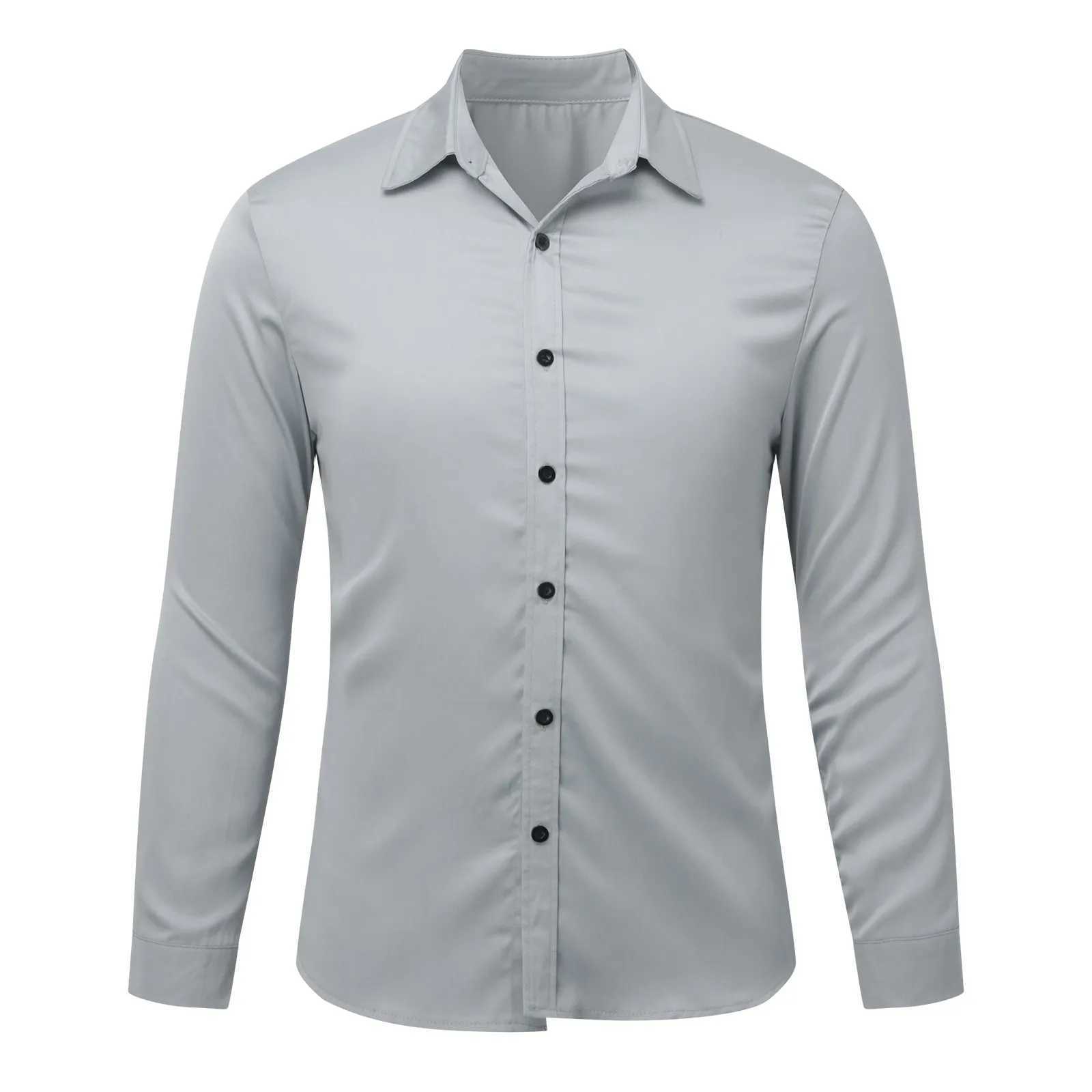 Satin Silk Men Dress Shirts Wrinkle Formal Wedding Prom Long Sleeve Slim Fit Button Down Shirt Top Social Handsome Shirt MensXJ250121