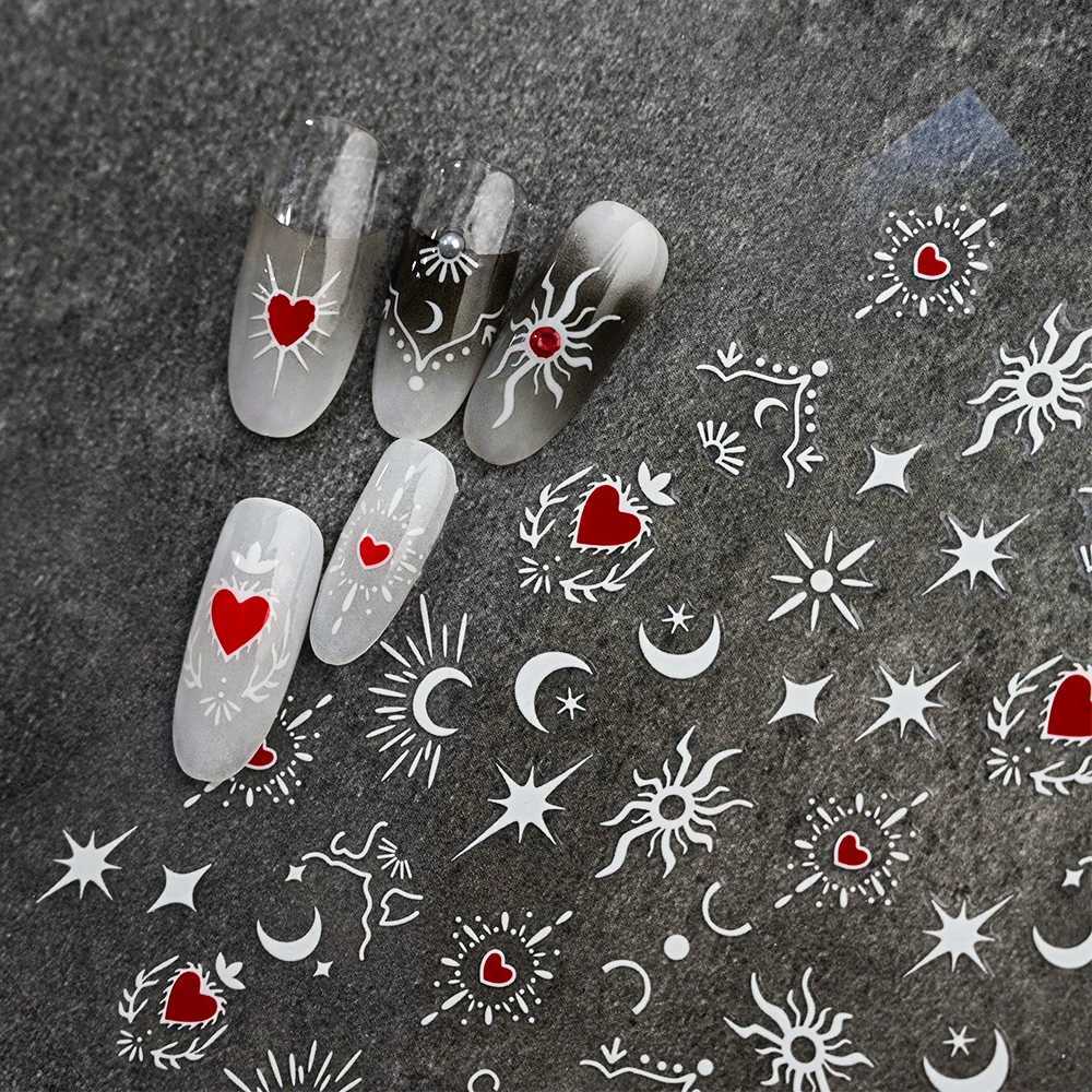 8Pcs Red Heart Nail Stickers 3D Bronzing Silver Gold Heart Shape Star Moon Metal Totem Nail Slider Self-Adhesive DIY Nail Art*XJ250120