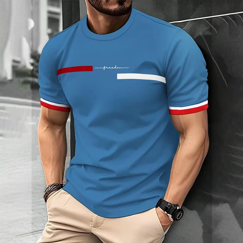 Fashion Summer 3D Stripe Letter Print Mens T Shirt Hip Hop Trend Harajuku Streetwear Casual Oneck Oversized Tshirts Men Tops 250121