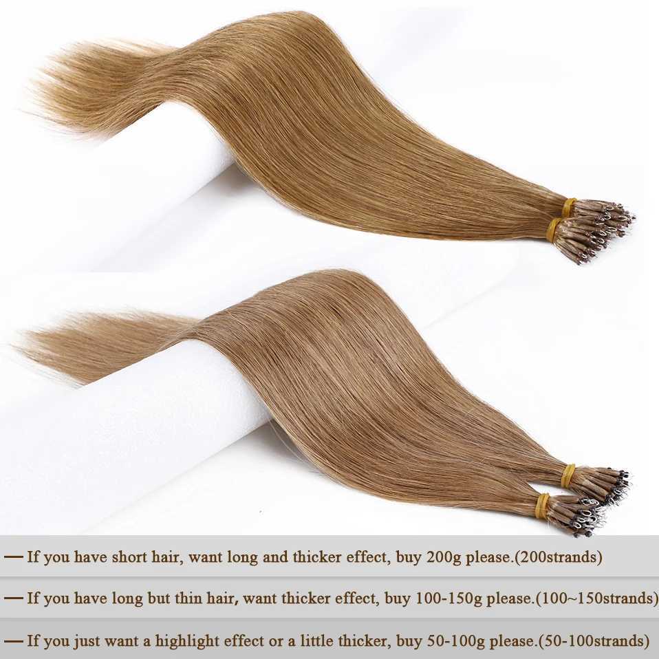 S-noilte 50 pieces/straight nano ring micro connection human hair extension 22 inches straight natural golden hair microbead ring pre bonded W250113