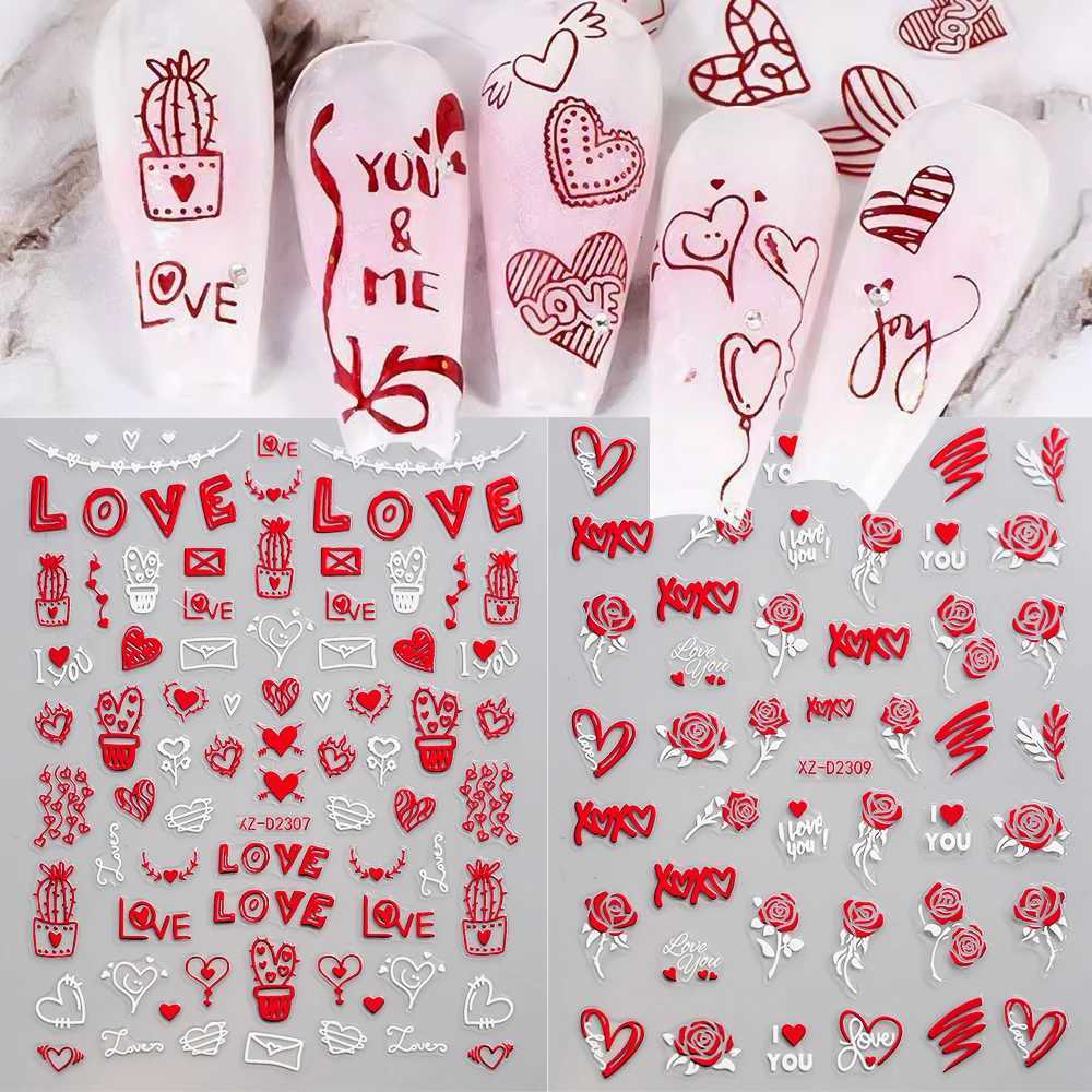 4/6/8/12pcs Red Lip/Love Heart Nail Stickers Valentines Day Nail Decals Self-Adhesive Sexy Red Lips Valentines Nail DecorationXJ250120