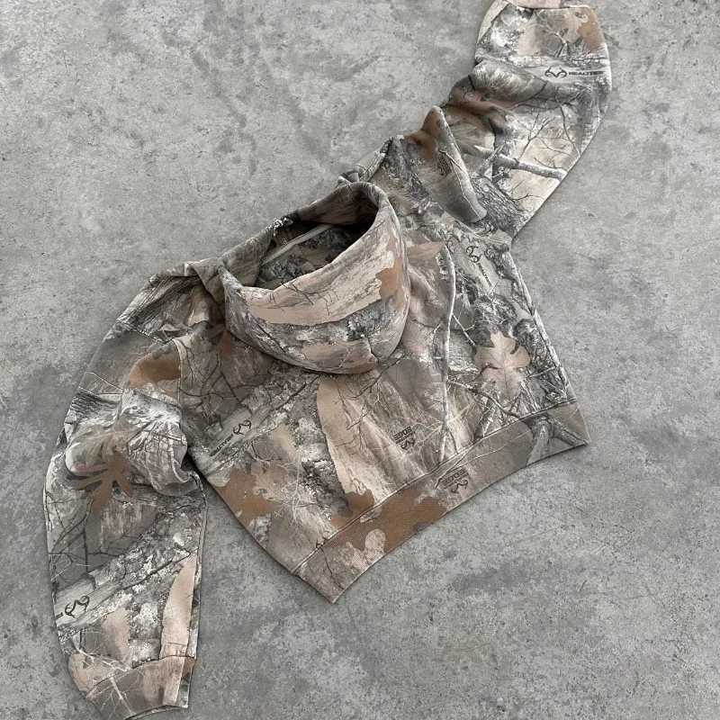 Y2K Retro zip up Hoodie Men Camouflage Pattern zipper Sweatshirt High Street Hip Hop Streetwear Oversized Unisex Camo Hoodie X250125