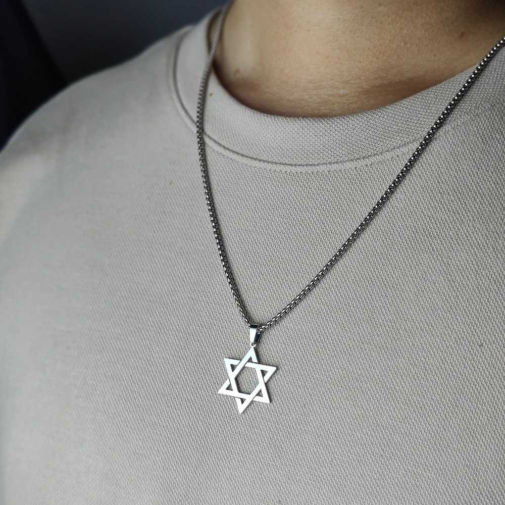 Classic Mens Star of David Pendant Necklace in Black Gold Silver Color Stainless Steel Israel Je Jewelry Free Chain 24 inchXJ250121