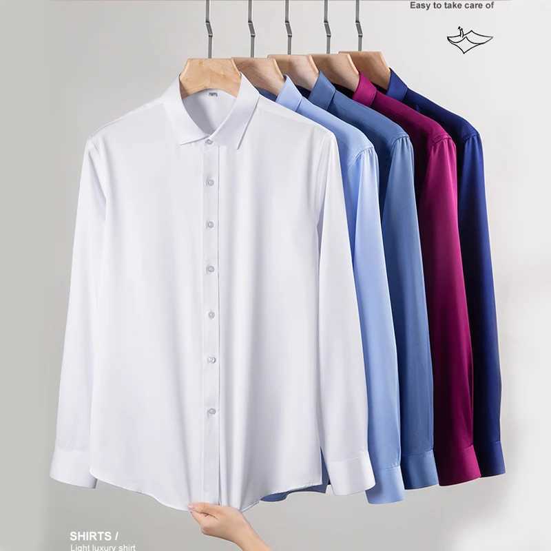 Plus Size M-7XL Elasticity Shirt Men Long Sleeve Slim Fit Casual Solid Color Luxury Shirt Social Formal Dress Shirts Man ClothesXJ250121