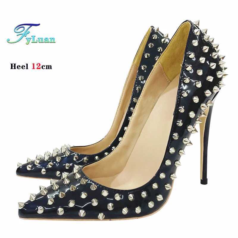 Super Thin Heel 8 10 12CM Sexy All Spikes Rivets Women Pumps Pointed Toe Super High Heels Party Nightclub Fashion Shoes Size 46 Z250121