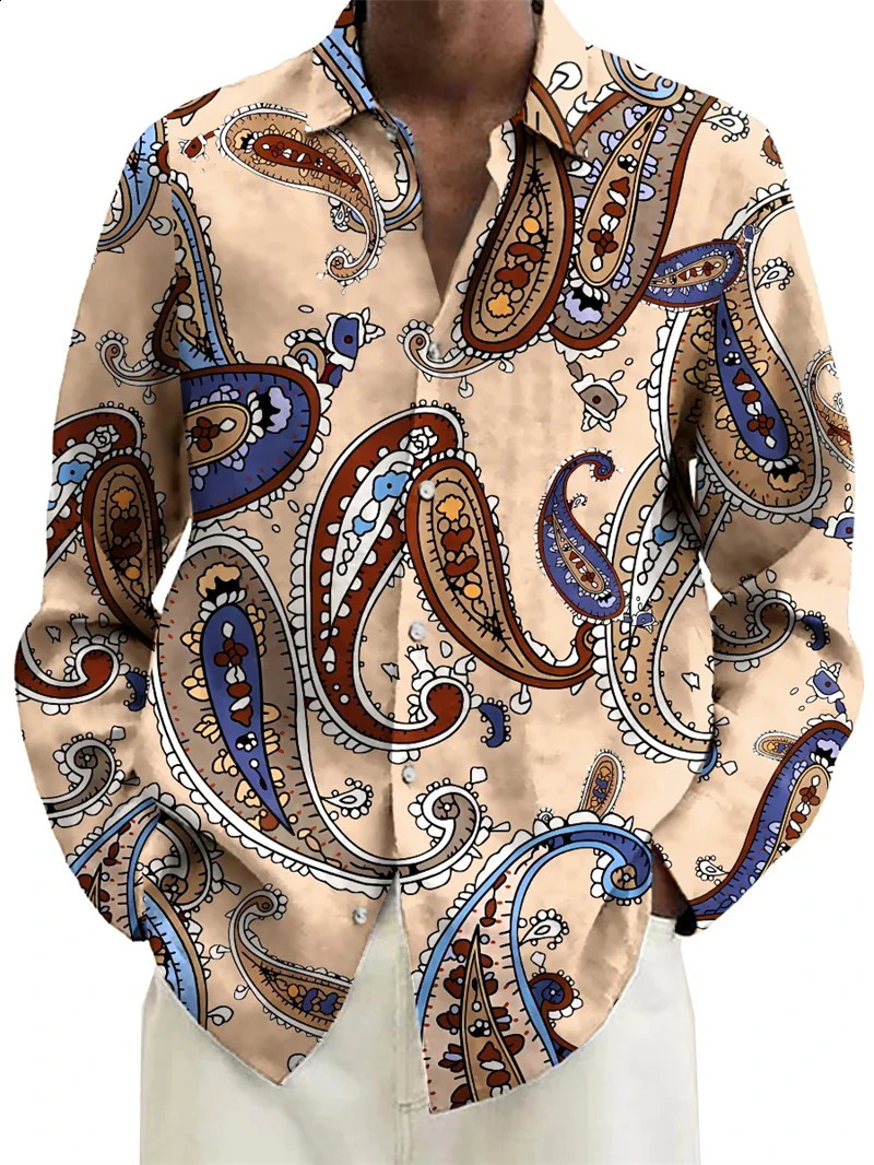 Paisley Graphic Men Shirt 3D Print Floral Shirt Men Women Autumn Long Sleeved Blouse Lapel Button Unisex Oversize Street Tops 250122