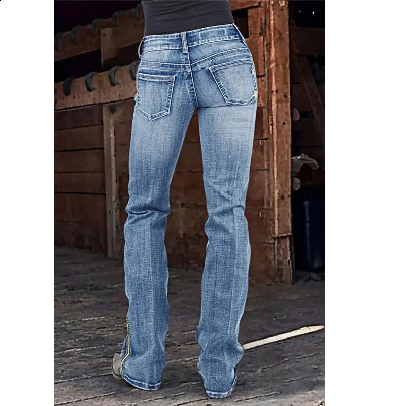 Huangs America Retro y Ladies Denim Jeans Body Curving High Stretchy Cowgirl Boot Cut Pants T23 250122