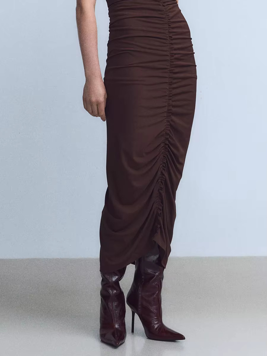 2025 Spring New Sexy Women's Heels Retro Skinny Pointed Toe Long Boot Thin Heel Knee High Boots Brown Shoes Woman