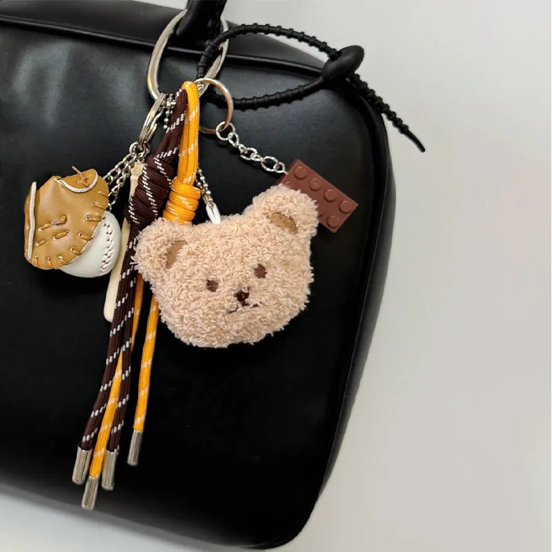 Cute Plush Bear Doll Hanging Decoration Mobile Phone Car Key Ring Keychain Puppy Pendant For Girls Women Gifts Bag Accessories 250122