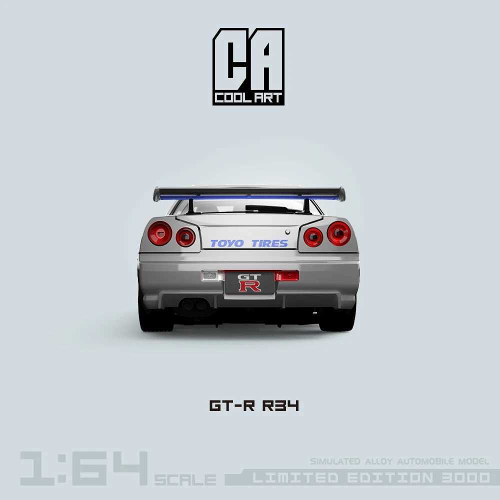 COOL ART 1 64 GT-R R34 Front and Back Open Blue and Silver Simulation Alloy Car Model for Collection Display Gift X250125