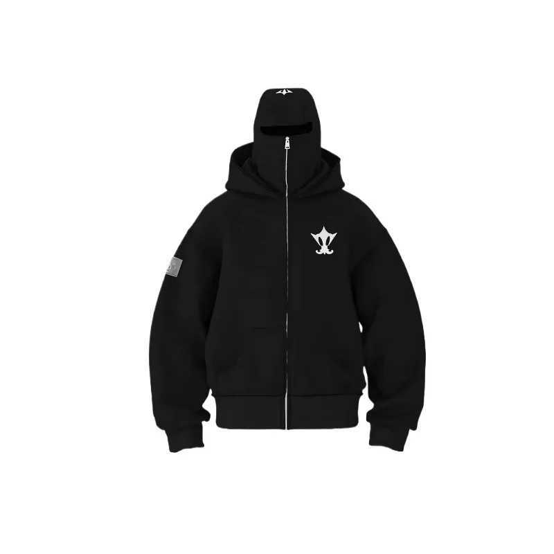 Y2K Ninja Harajuku Zipper Hoodie Hot Double Layer Cold Jacket Fashionable Embroidered Pattern French Casual Gothic Mens Top X250125