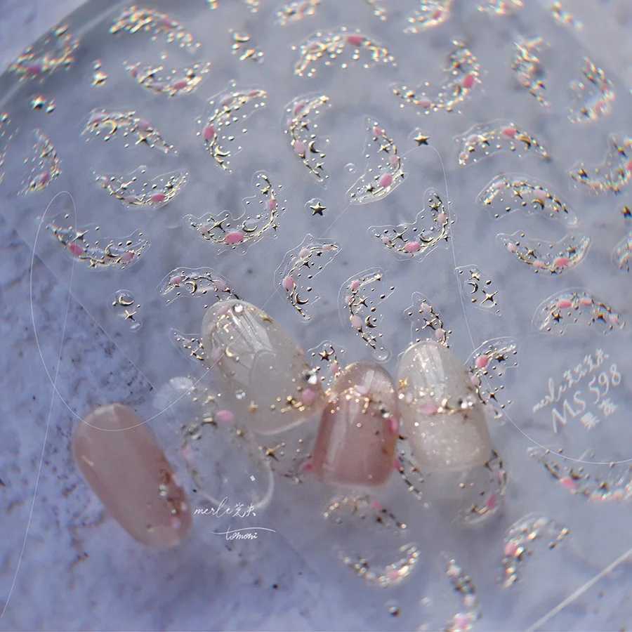 1pcs French Ice Crystal Nail Sticker Shiny Jelly Self Adhesive Sticker Gold Silver Bronzing Cartoon Slider For Nails DecorationsXJ250120