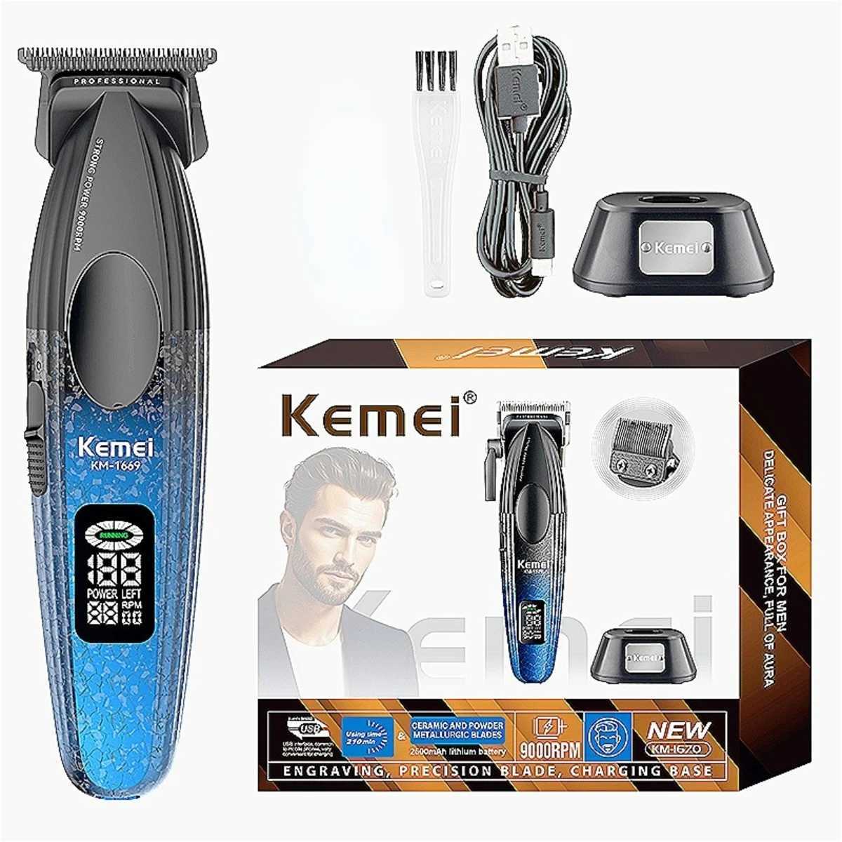 Kemei Trimmer Professional Trimmer 9000 RPM Hair Clippers Brushless Motor Haircut Mane Electric Hair Trimmer for Men KM-1669W250117