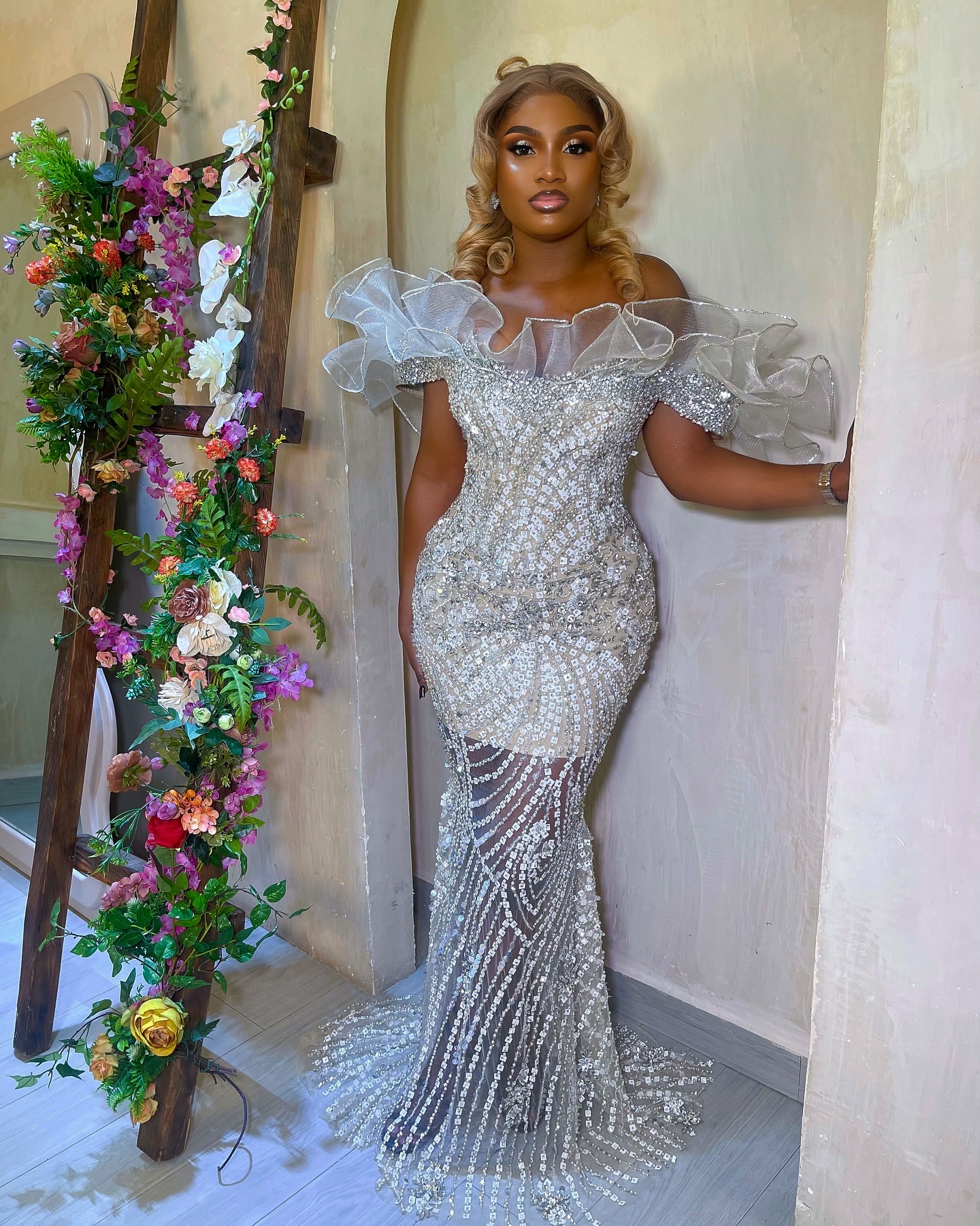 Aso Ebi Ivory Mermaid Prom Dresses 2025 Sequined Lace Beaded Vintage Evening Formal Party Second Birthday Engagement Gowns Plus Size Dress For Special