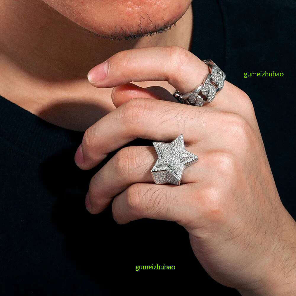VVS Moissanite Dia Star Ring With GRA CertificateHiphop Men Women Fine Jewelry Iced Out Gold Plated Sterg Sier