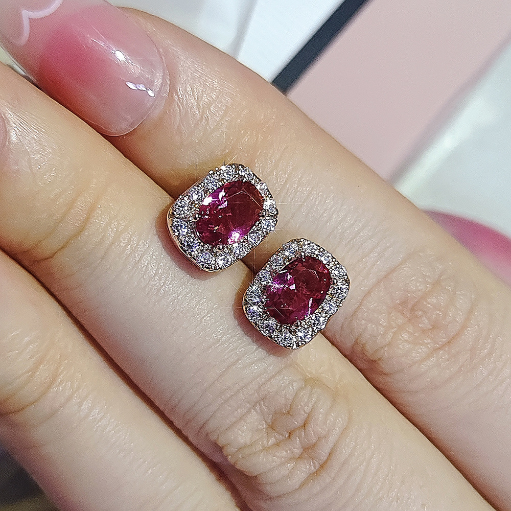 2025 Choucong Stud Earrings Vintage Jewelry 925 Sterling Silver Gold Fill Oval Cut Ruby Pave Cubic Zircon CZ Diamond Party Women Wedding Earring For L