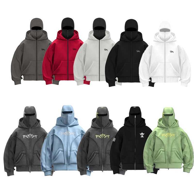 Y2K Ninja Harajuku Zipper Hoodie Hot Double Layer Cold Jacket Fashionable Embroidered Pattern French Casual Gothic Mens Top X250125