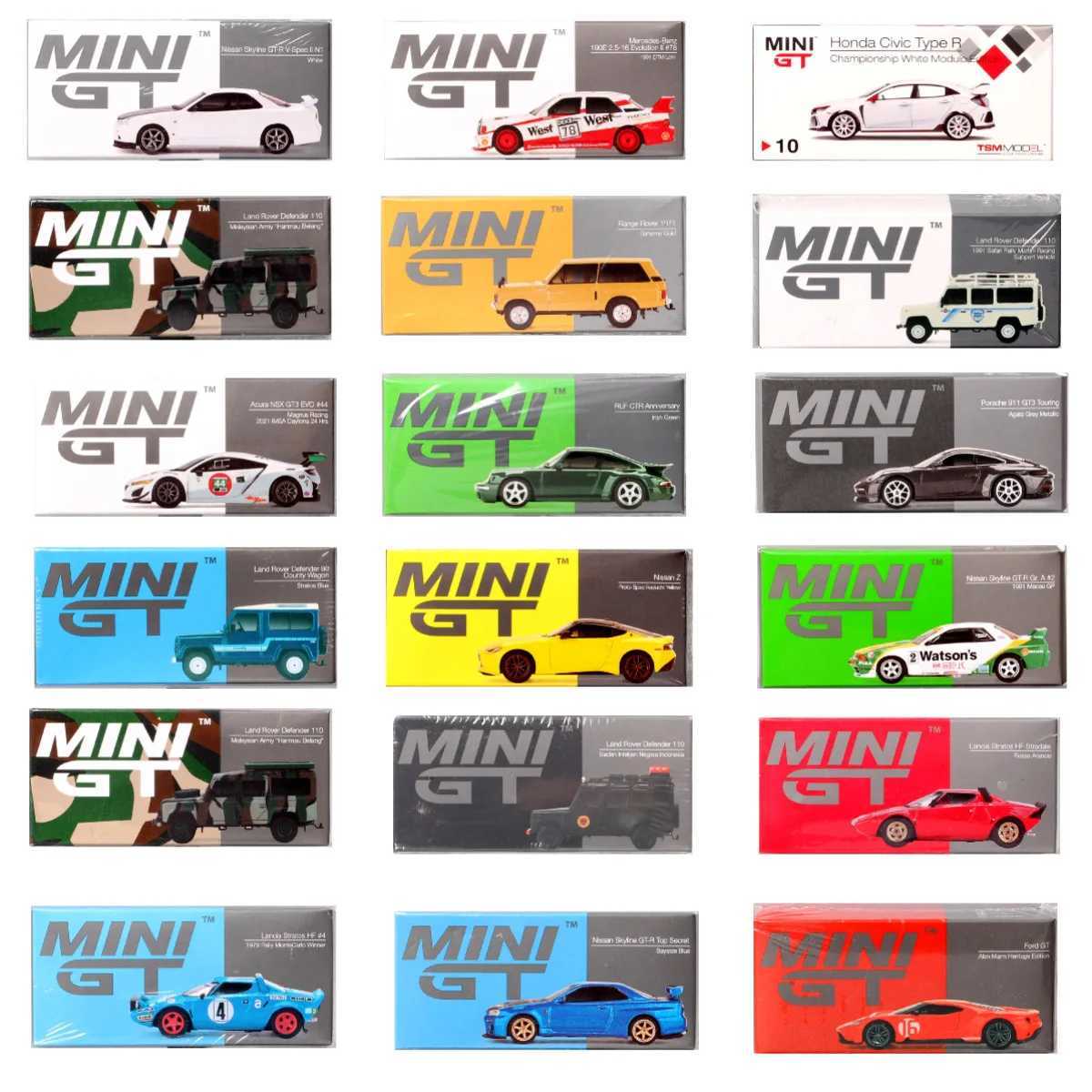 MiniGT 1/64 Scale Ford GT Nissan Skyline GTR Defender 110 RUF CTR Lancia Honda Civic Cadillac V Datsun Diecast Car Model Toy X250125