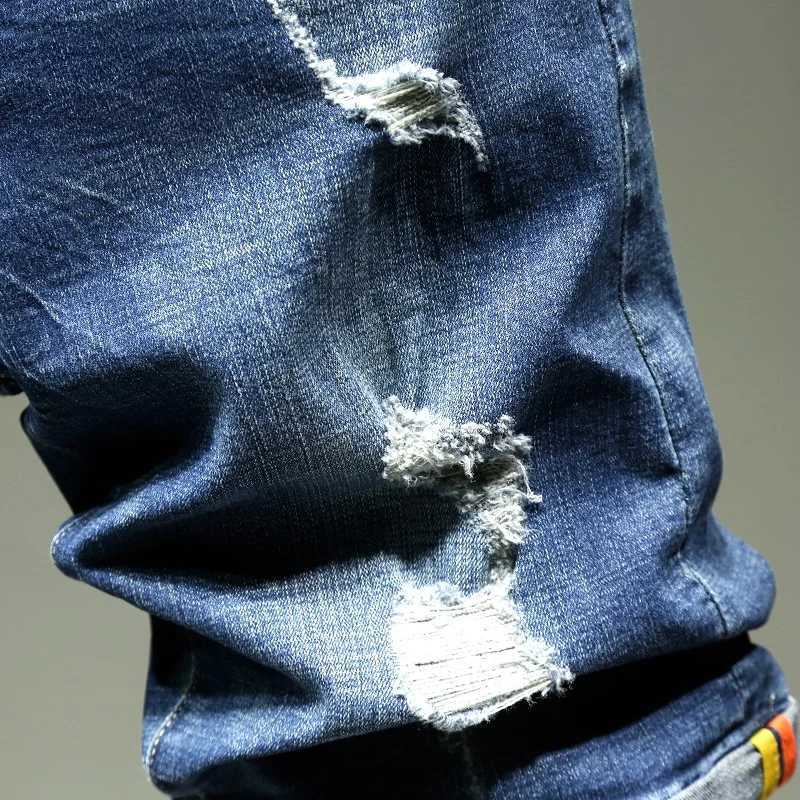 2025 New Blue Hole Denim Shorts Mens Summer Casual Jeans Shorts Large Size 28-36 38 40 W250319