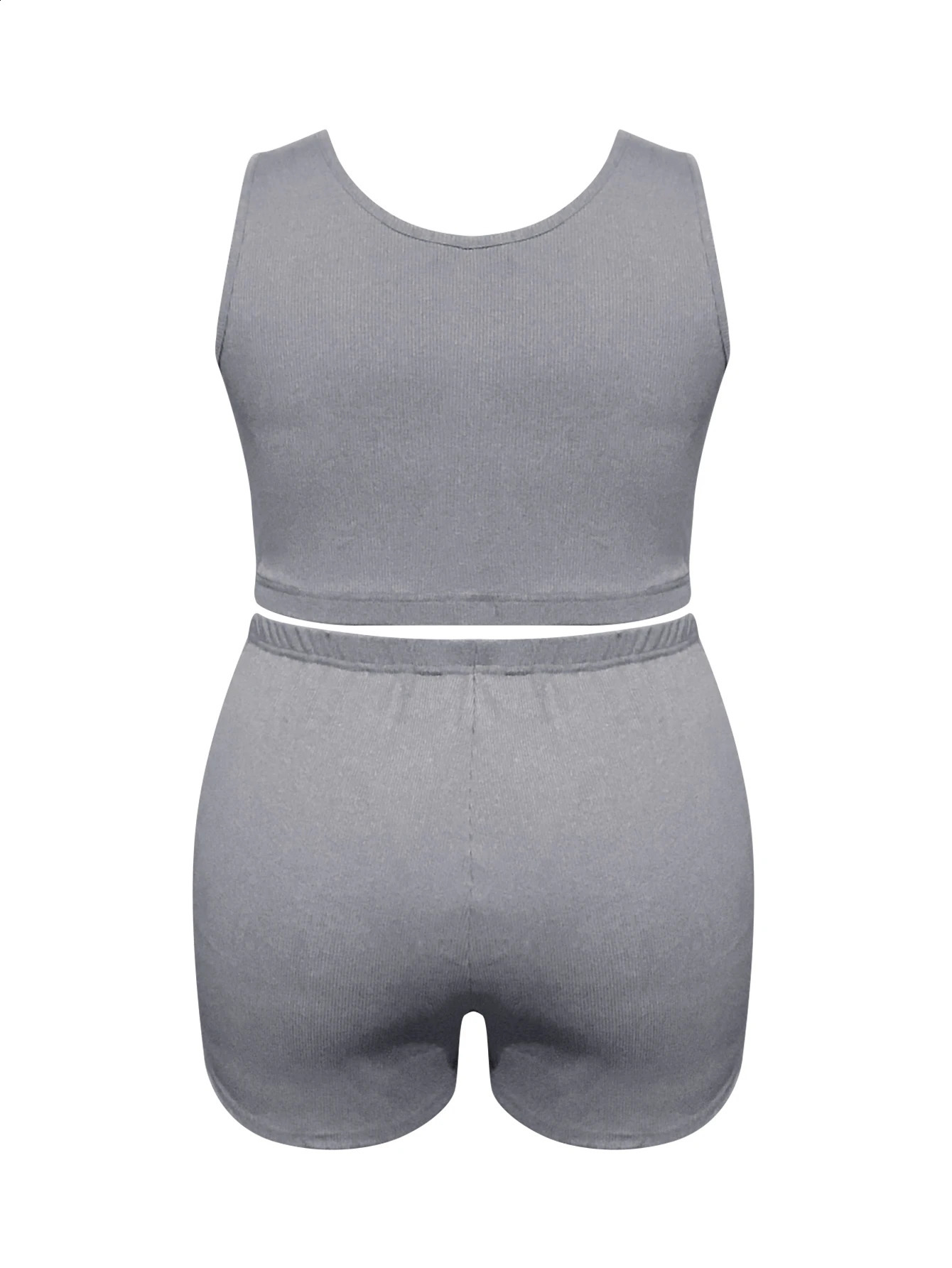 LW Plus Size Sporty Women Two Piece Short Sets Crop Top Button n High Waist Shorts Set Summer Casual Matching Suit 250122