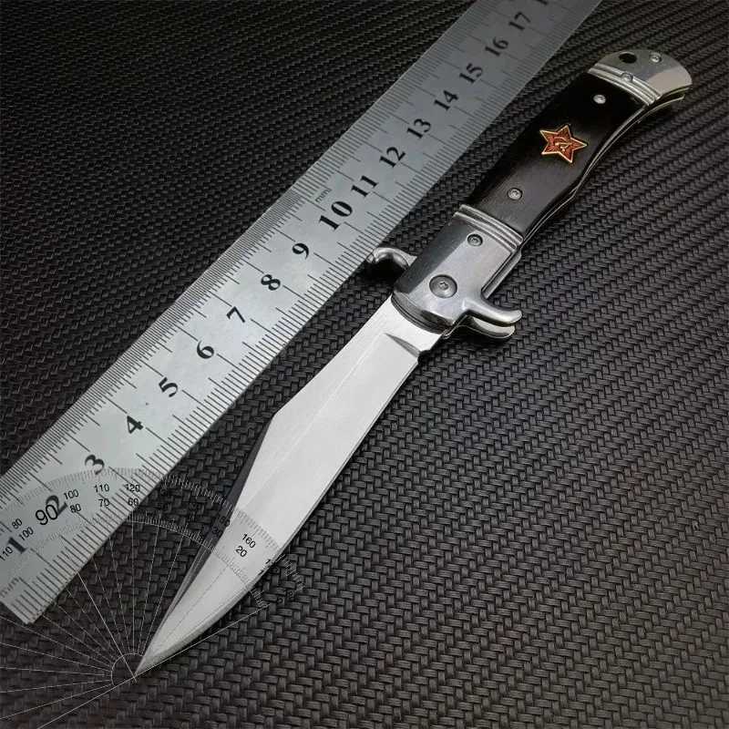 New Russian Finka NKVD KGB Assist Folding Knife Outdoor Survival Tool 440C Blade Wood Hand Tacitcal Hunting Knives MilitaryXJ250118