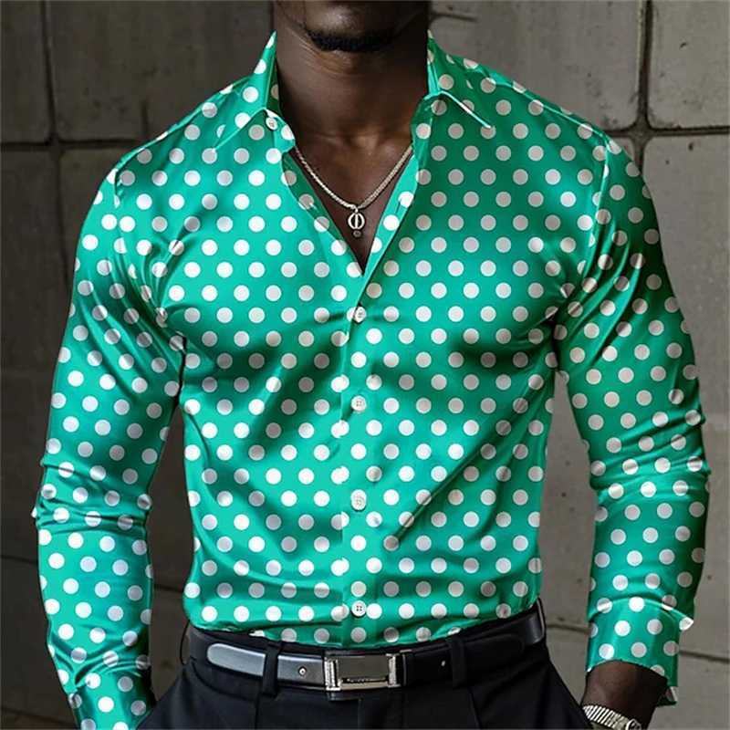 2024 Fashion Mens Elegant Shirt Spotted 3D Printed Lapel Button Up Classic Long Sleeve Shirt Temperament Mens PartywearXJ250121