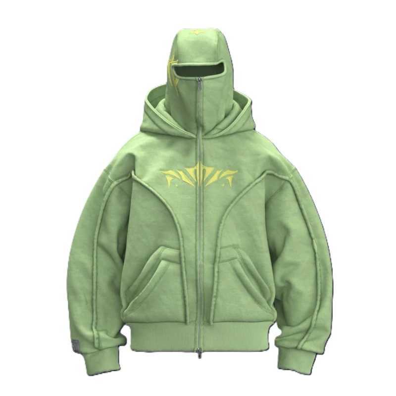 Y2K Ninja Harajuku Zipper Hoodie Hot Double Layer Cold Jacket Fashionable Embroidered Pattern French Casual Gothic Mens Top X250125