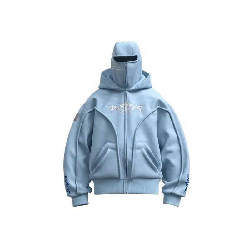 Y2K Ninja Harajuku Zipper Hoodie Hot Double Layer Cold Jacket Fashionable Embroidered Pattern French Casual Gothic Mens Top X250125