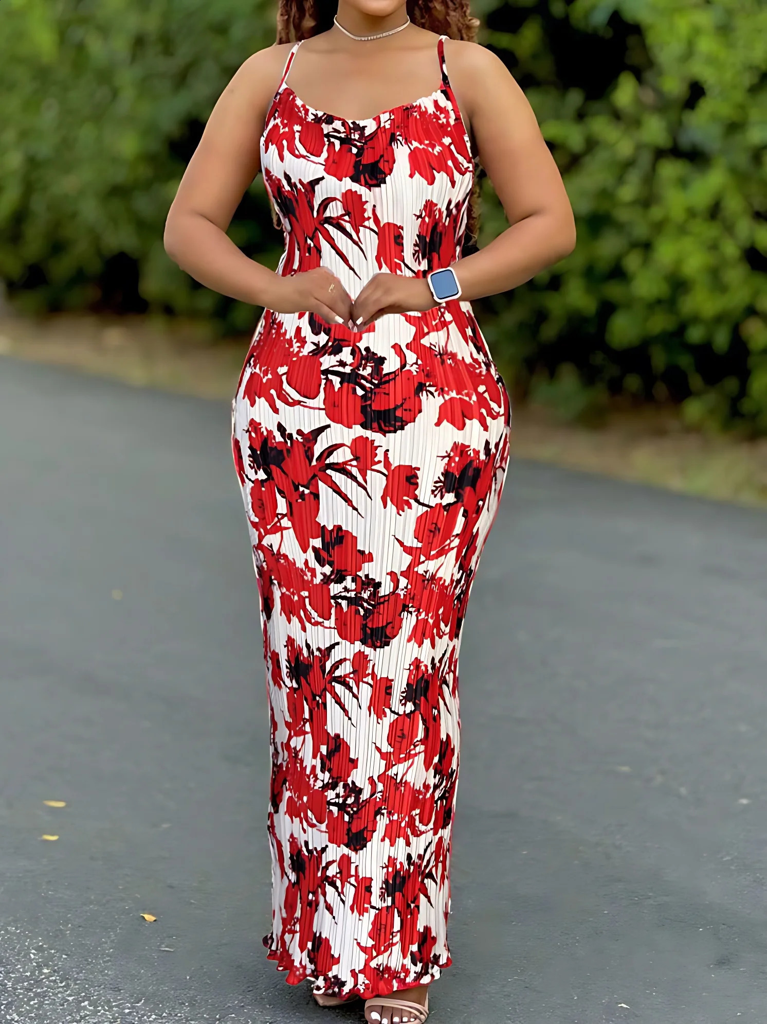 Womens Tie Dye Print Pleated DressSummer Spaghetti Strap Bodycon DressCasual Slimming DressesWomens Clothing 250117