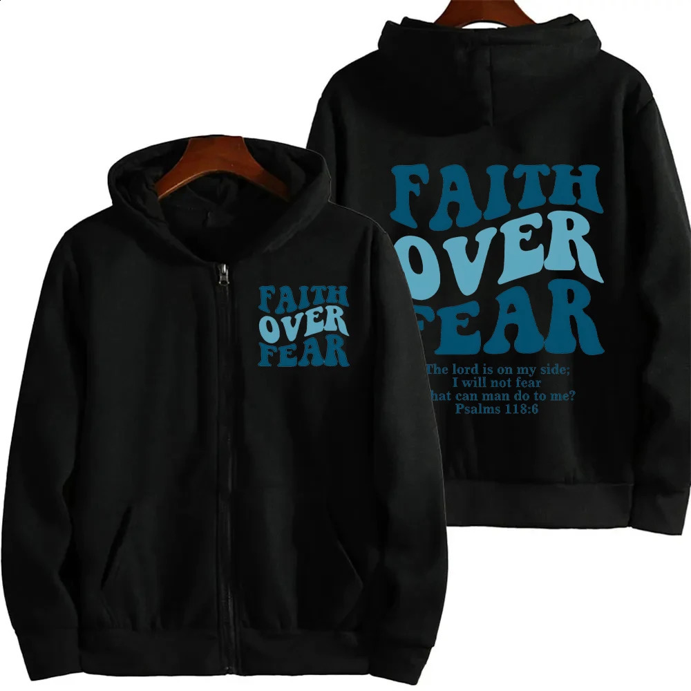 Faith Over Fear Christian Women Zip Hoodie Sweatshirt Jesus Trendy Bible Verse Aesthetic Jacket Coat 250121