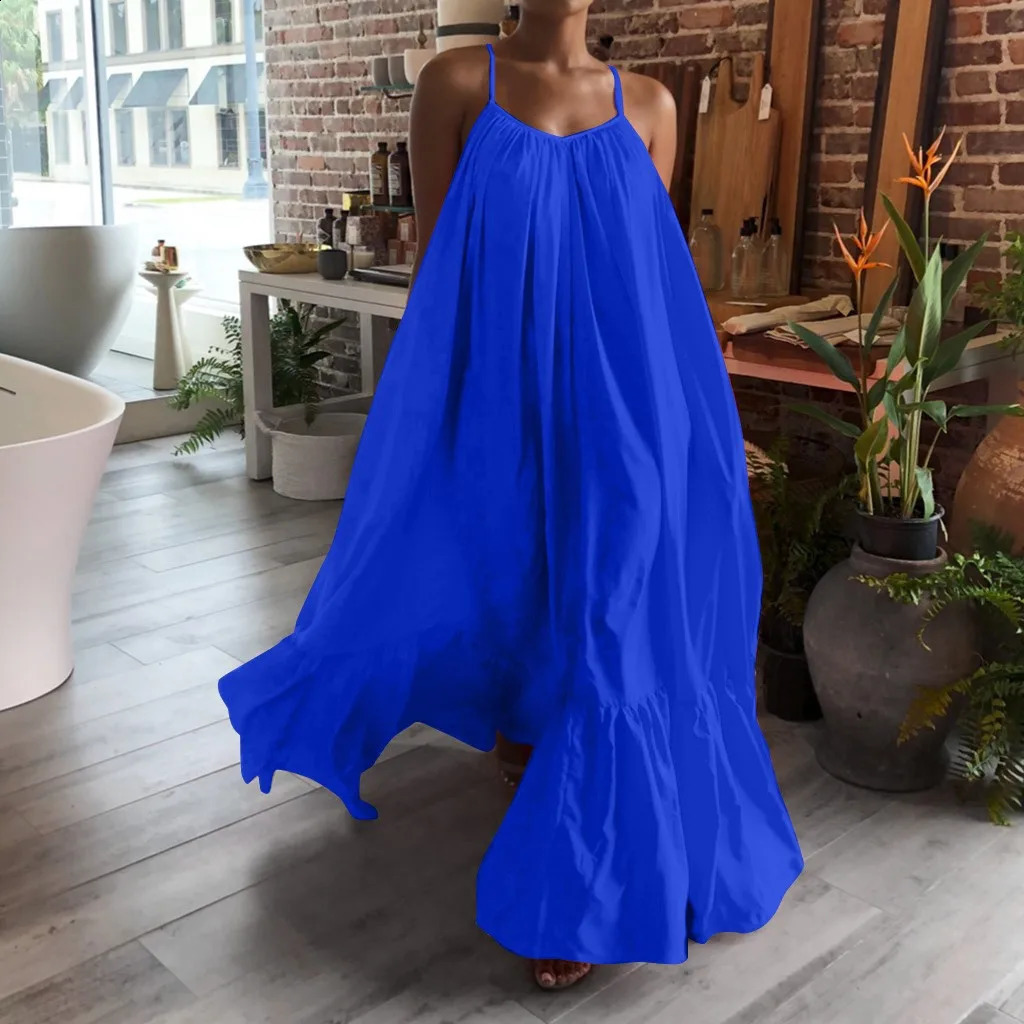 Womens Camisole Oversized Maxi Dresses Summer Casual Spaghetti Strap Loose Backless Big Swing Dress Women Solid Floor-length Dress 250117